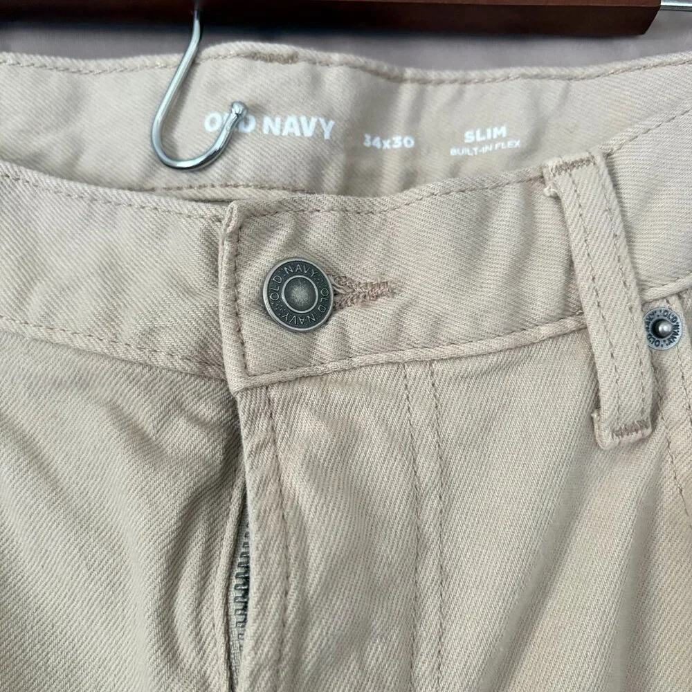 Old Navy Mens 5 Pocket Slim Light Khaki Built in Flex 34X30 Preppy Office Casual - Picture 3 of 12